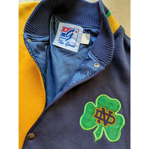 Notre Dame Irish 90s The GAME bomber Varsity jacket L navy gold Fightin NCAA vtg - Picture 4 of 6